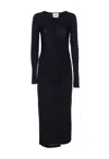 Isabel Marant Étoile Crewneck Long Sleeve Midi Dress With Ruched Detailing In Blue