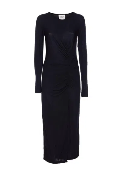Isabel Marant Étoile Crewneck Long Sleeve Midi Dress With Ruched Detailing In Blue