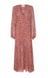 Isabel Marant Étoile Printed Button Detail Drawstring Flounced Lightweight V-neck Dress