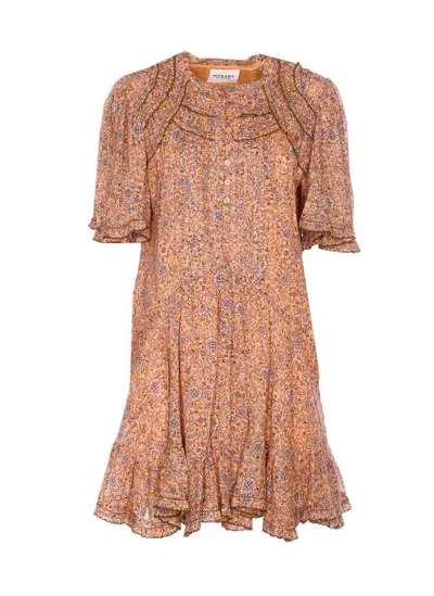 Isabel Marant Étoile Balloon Sleeve Floral Print Tiered Dress In Brown