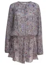 Isabel Marant Étoile Waist Elastic Floral Long Sleeve Round Neck Ruffled Hem In Black
