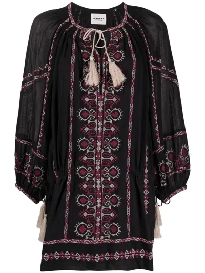 Isabel Marant Étoile Parsley-embroidered Cotton Dress In Black