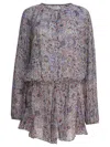 Isabel Marant Étoile Waist Elastic Floral Long Sleeve Round Neck Ruffled Hem In Multi