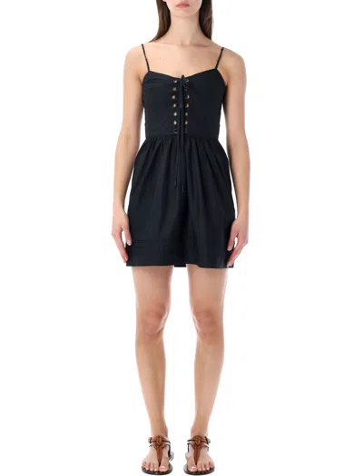 Isabel Marant Étoile Eyelet Mini Dress Spaghetti Strap Pocket In Black