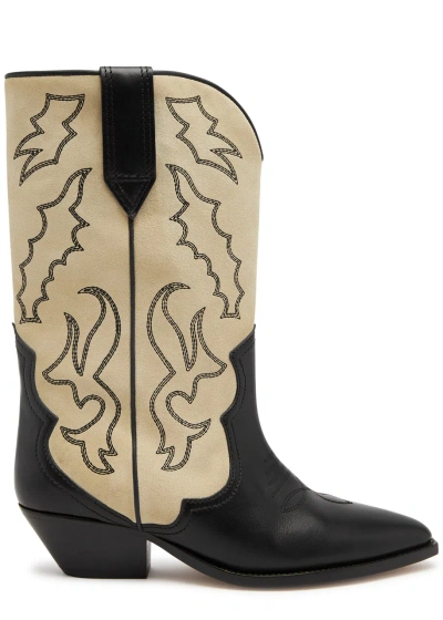 Isabel Marant Étoile Duerto 50 Suede Cowboy Boots In White And Black