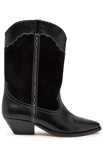 Isabel Marant Étoile Duerto Western Panelled Leather Mid-calf Boots In Black