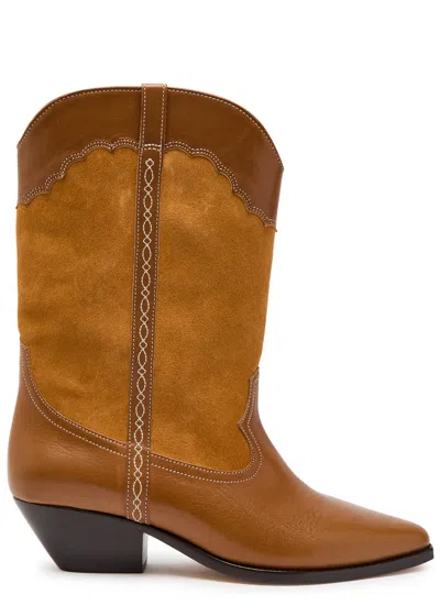 Isabel Marant Étoile Duerto Western Panelled Leather Mid-calf Boots In Brown