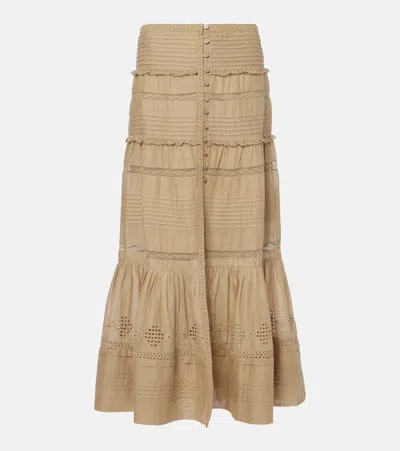 Isabel Marant Étoile Dusta Lace-trimmed Cotton Miniskirt In Green