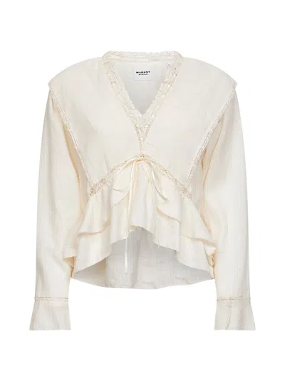 Isabel Marant Étoile Ecru Cotton And Linen Frilly Gauze Damienne Blouse In Neutral