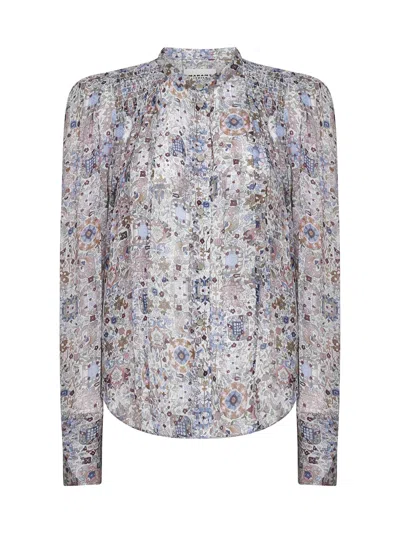Isabel Marant Étoile Ecru Printed Crepe Noeline Blouse In Sand