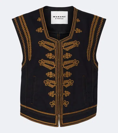Isabel Marant Étoile Edmee Embroidered Denim Vest In Black