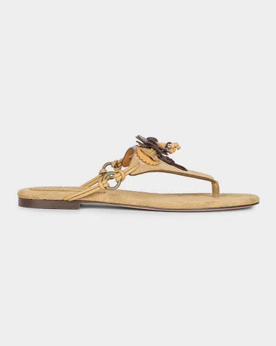 Isabel Marant Étoile Elato Flower Suede Thong Sandals In Gold