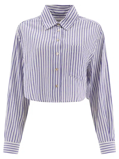Isabel Marant Étoile Light Blue And White Cropped Shirt With Stripe Motif In Cotton Woman