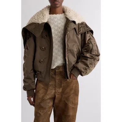 Isabel Marant Étoile Short Satin Quilted Coat Shearling Collar In Gold