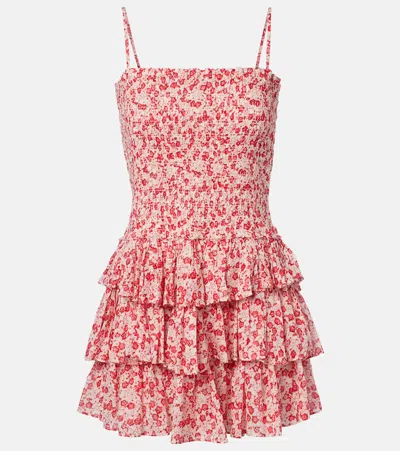 Isabel Marant Étoile Elodie Floral-print Ruffled Organic Cotton Mini Dress In Red