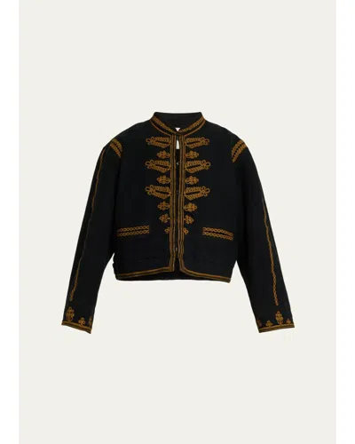 Isabel Marant Étoile Emalia Embroidered Military-style Jacket In Black
