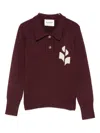 Isabel Marant Étoile Burgundy Cotton-wool Blend Sweater With Classic Collar And Logo In Red