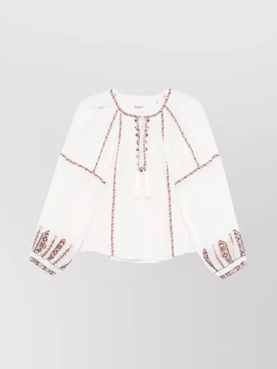 Isabel Marant Étoile Embroidered Bishop Sleeve Top In Beige