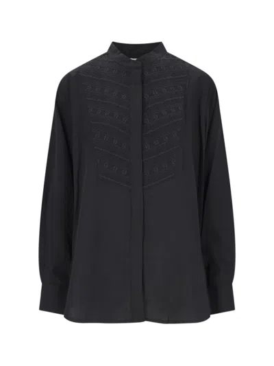 Isabel Marant Étoile Embroidered Black Tencel Shirt With Mandarin Collar