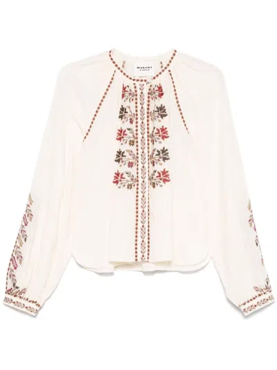 Isabel Marant Étoile Embroidered Cotton Gauze Blouse In Neutral