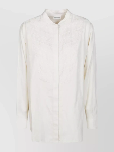 Isabel Marant Étoile Embroidered Mandarin Collar Long Sleeve Top In Neutral