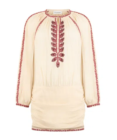 Isabel Marant Étoile Ludy Floral-embroidered Organic Cotton Mini Dress In Neutral