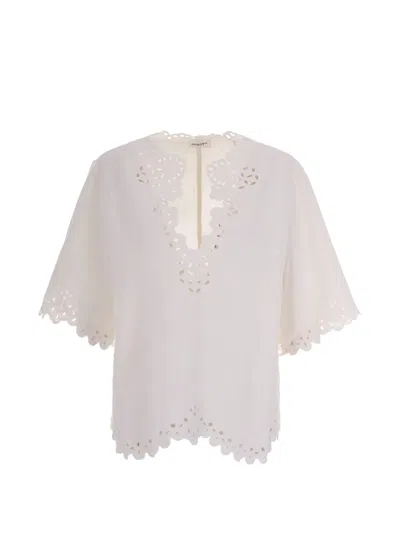 Isabel Marant Étoile Blusa Bianca A Maniche Corte Con Scollo A V E Orlo Smerlato Marant Etoile In White