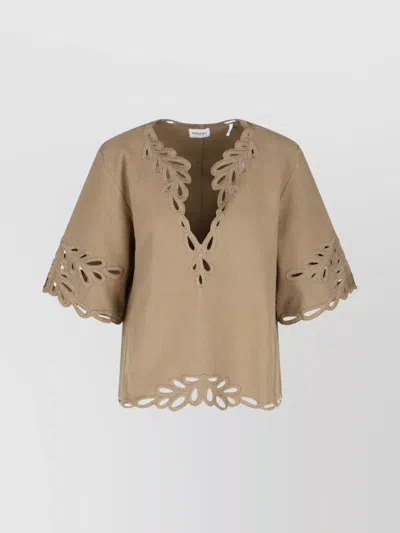 Isabel Marant Étoile V-neck Embroidered Top Scalloped Edges In Green