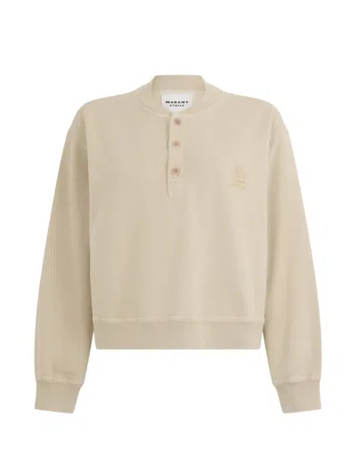 Isabel Marant Étoile Cropped Cotton Polo Sweatshirt Embroidery Detail In Neutral