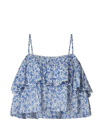 Isabel Marant Étoile Erisa Ruffled Floral-print Organic Cotton Cami In Blue