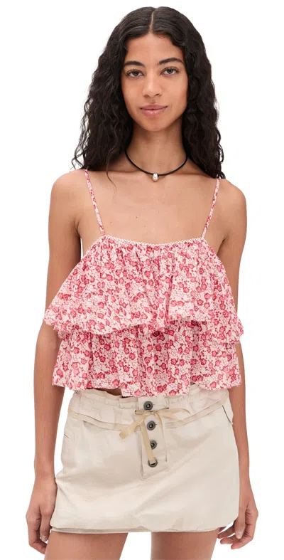 Isabel Marant Étoile Erisa Floral-print Tiered Ruffle Crop Top In Red
