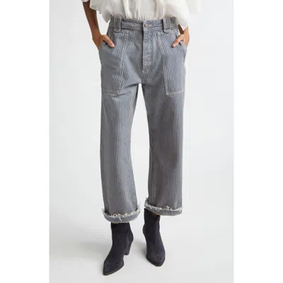 Isabel Marant Étoile Ermina Hickory Stripe High Waist Straight Leg Jeans In Gray