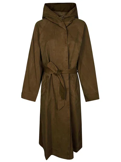 Isabel Marant Étoile Hooded Belted Coat Back Vent In Green
