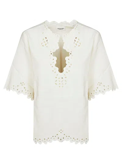 Isabel Marant Étoile Blusa Bianca A Maniche Corte Con Scollo A V E Orlo Smerlato Marant Etoile In White