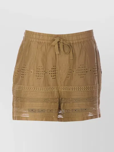 Isabel Marant Étoile Eyelet Drawstring Shorts Scalloped Hem In Brown