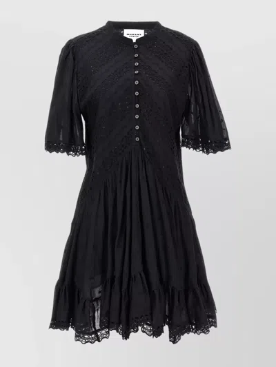 Isabel Marant Étoile Eyelet Lace Ruffle Scalloped Sleeve Dress In Black
