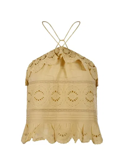 Isabel Marant Étoile Embroidered Ruffled Halterneck Cotton Top In Yellow