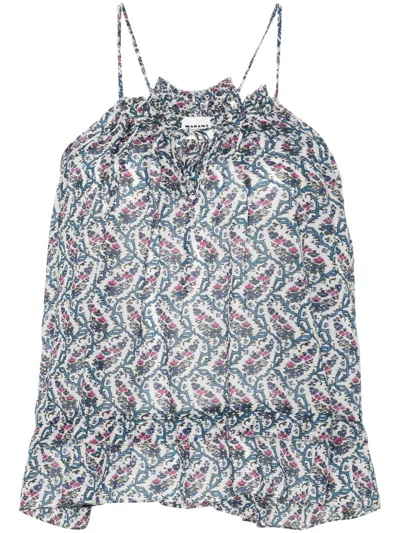 Isabel Marant Étoile Flared Floral Sleeveless Blouse In Blue