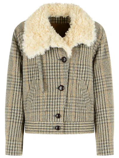 Isabel Marant Étoile Fadia Virgin Wool Jacket Plaid Shearling In Brown