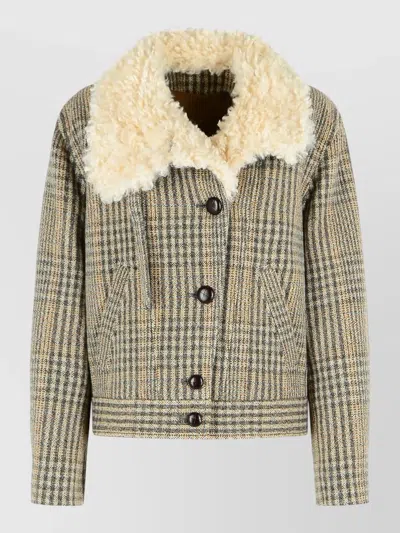 ISABEL MARANT ÉTOILE FADIA VIRGIN WOOL JACKET PLAID SHEARLING