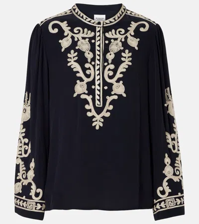 Isabel Marant Étoile Falonne Embroidered Crêpe Blouse In Black