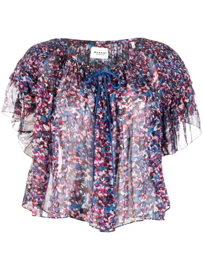 Isabel Marant Étoile Graphic-print Ruffle-detail Blouse In Pink