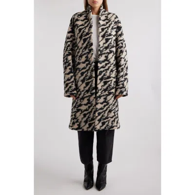 Isabel Marant Étoile Felexia Abstract Print Virgin Wool Blend Coat In Black/ Beige