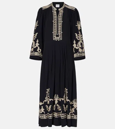 Isabel Marant Étoile Feliana Embroidered Crêpe Maxi Dress In Black