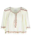 Isabel Marant Étoile 'felicity' Embroidered Cotton Blouse With 3/4 Sleeves In Beige