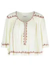 Isabel Marant Étoile 'felicity' Embroidered Cotton Blouse With 3/4 Sleeves In Beige