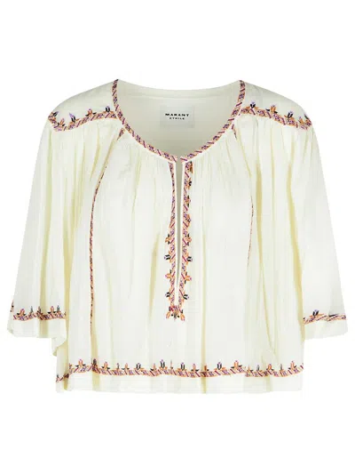 Isabel Marant Étoile 'felicity' Embroidered Cotton Blouse With 3/4 Sleeves In Beige