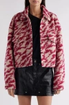 Isabel Marant Étoile Cropped Jacket Patterned Chest Pockets In Raspberry/ Beige