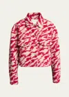 Isabel Marant Étoile Cropped Jacket Patterned Chest Pockets In Raspberry/beige