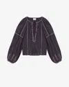 Isabel Marant Étoile Marant Etoile Women Fernanda Embroidered Cotton Top In Faded Night/lilac